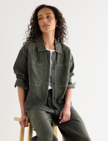 Zest Linen Boxy Jacket, Forest Night product photo