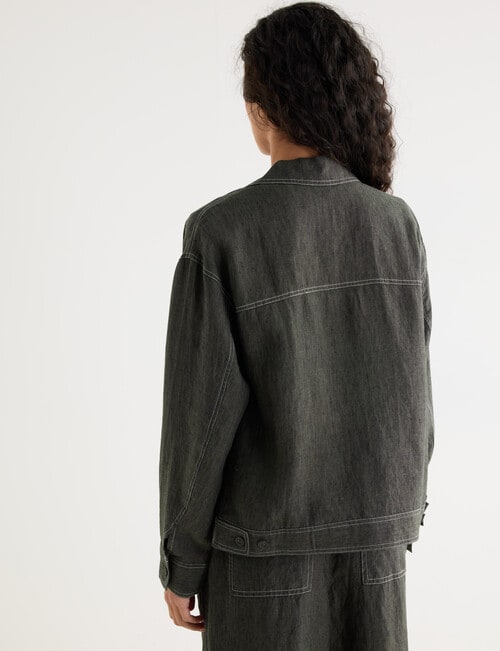 Zest Linen Boxy Jacket, Forest Night product photo View 02 L