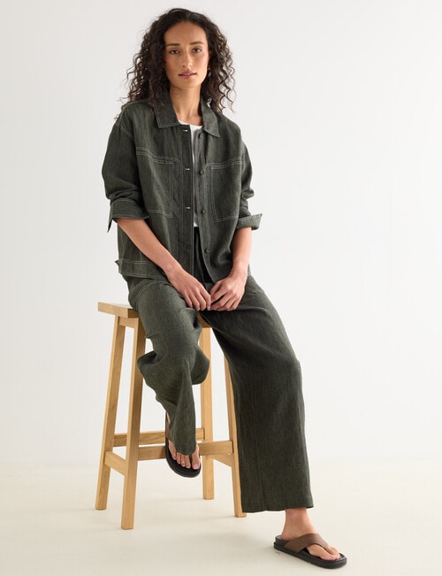 Zest Linen Boxy Jacket, Forest Night product photo View 03 L