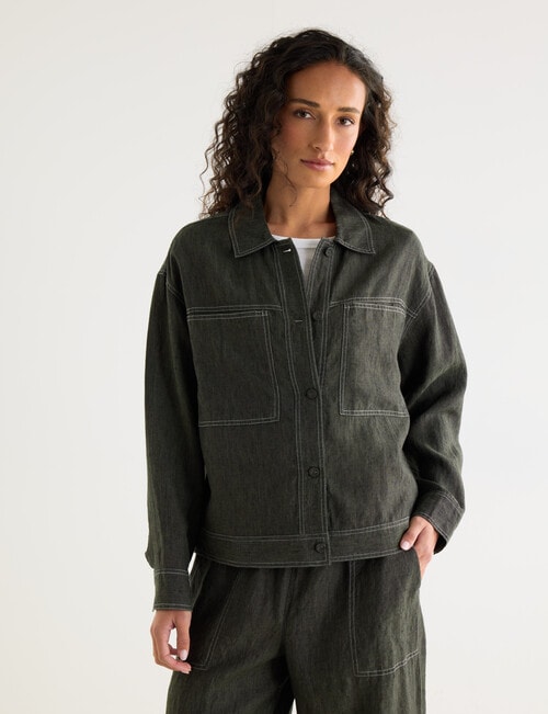 Zest Linen Boxy Jacket, Forest Night product photo View 04 L