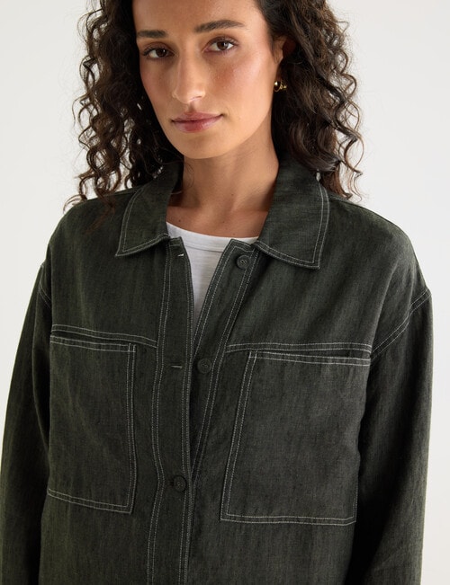 Zest Linen Boxy Jacket, Forest Night product photo View 05 L