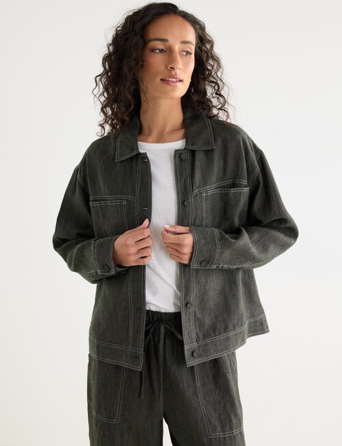 Zest Linen Boxy Jacket, Forest Night product photo View 06 L
