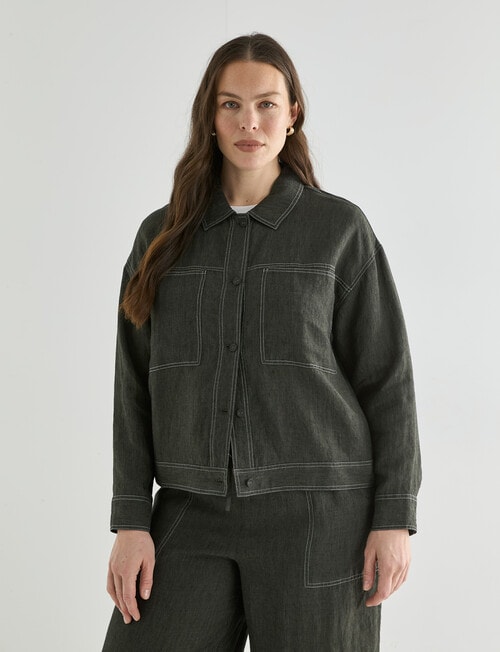 Zest Linen Boxy Jacket, Forest Night product photo View 12 L