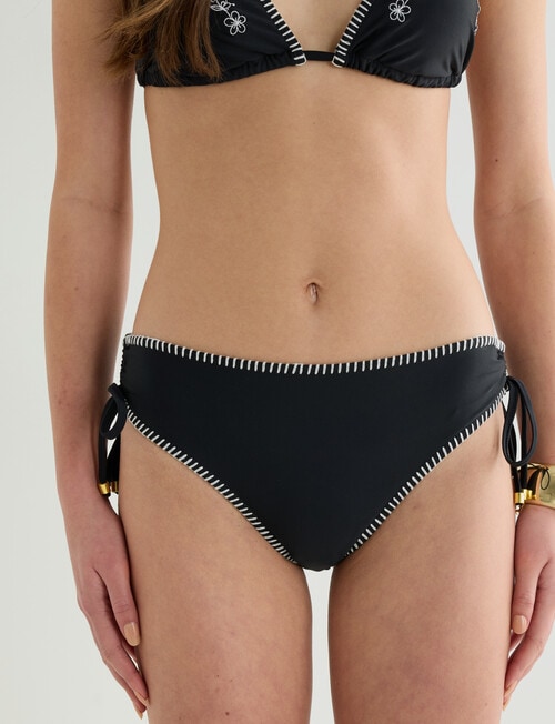 Zest Swimwear Contrast Stitch String Bikini Bottom, Black product photo