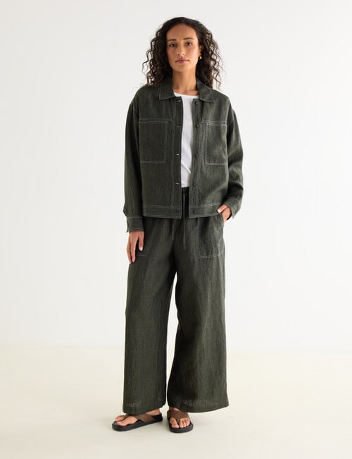 Zest Linen Palazzo Pants, Forest Night product photo View 03 L