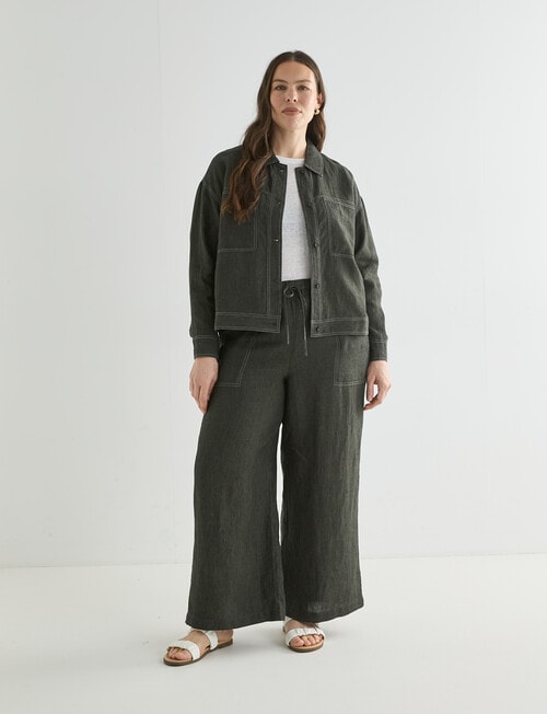 Zest Linen Palazzo Pants, Forest Night product photo View 12 L
