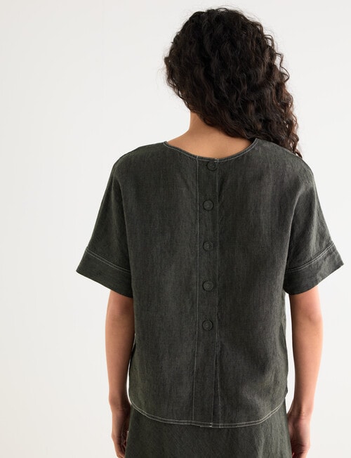 Zest Linen Button Back Top, Forest Night product photo View 02 L