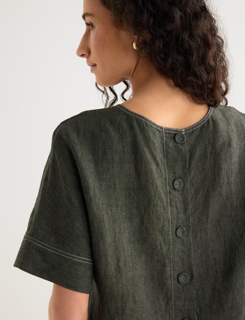 Zest Linen Button Back Top, Forest Night product photo View 04 L