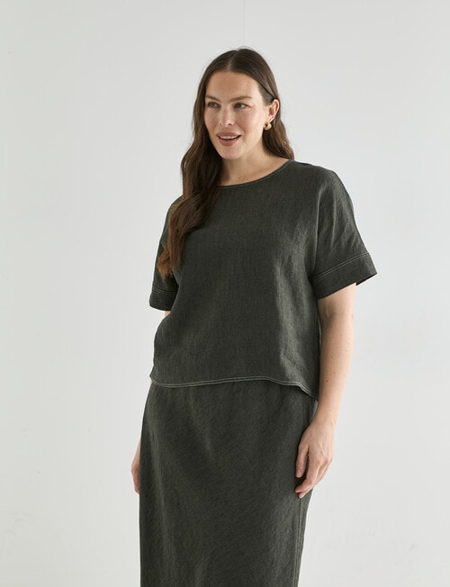 Zest Linen Button Back Top, Forest Night product photo View 12 L