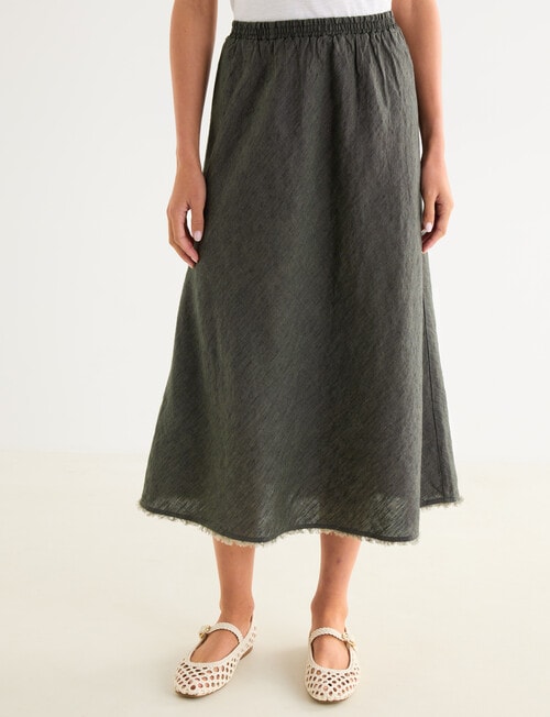 Linen Bias Cut Skirt, Forest Night product photo