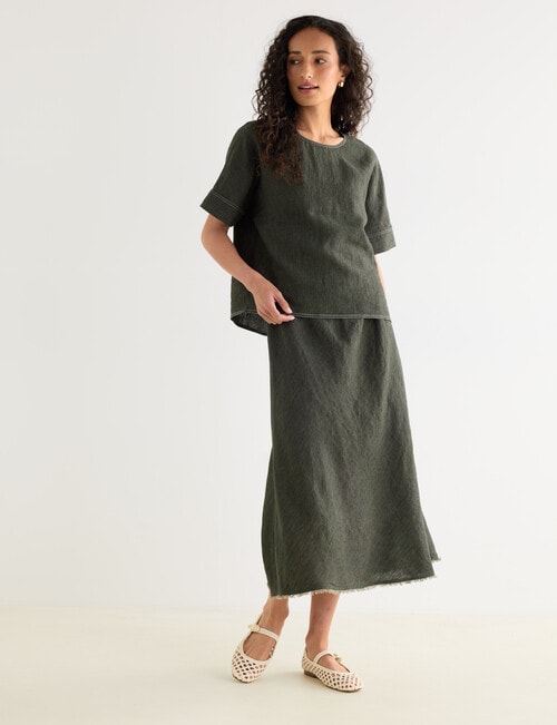 Linen Bias Cut Skirt, Forest Night product photo View 03 L
