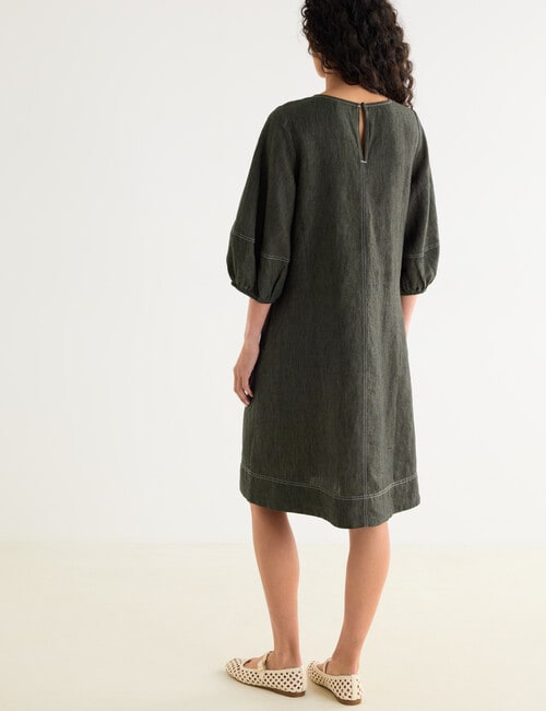 Zest Linen 3/4 Sleeve Dress, Forest Night product photo View 02 L