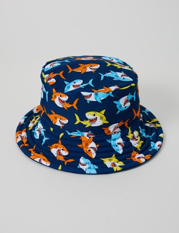 Teeny Weeny Shark Reversible Swim Bucket Hat, Blue product photo