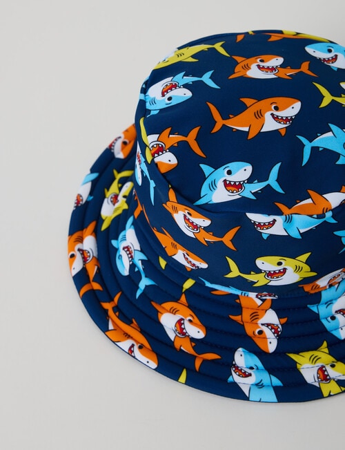 Teeny Weeny Shark Reversible Swim Bucket Hat, Blue product photo View 03 L