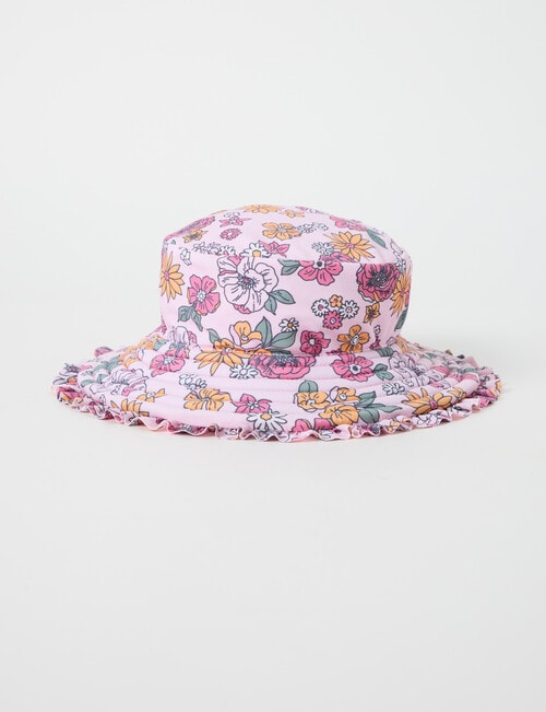 Teeny Weeny Flower Reversible Swim Bucket Hat, Pink Frost product photo View 02 L