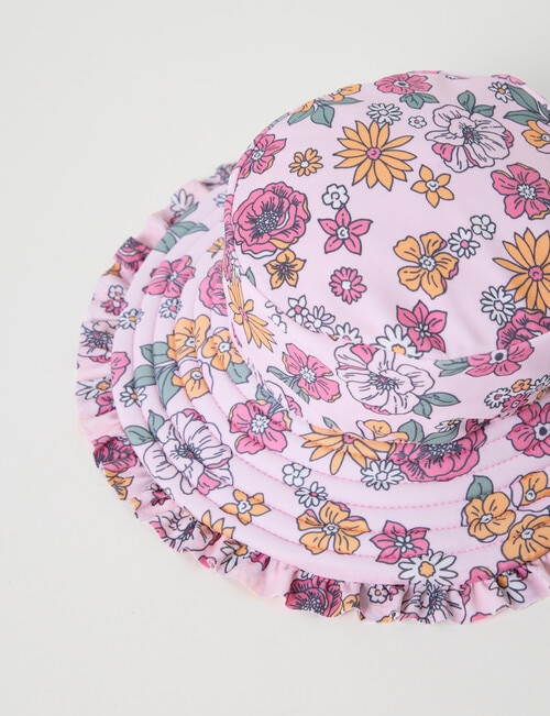 Teeny Weeny Flower Reversible Swim Bucket Hat, Pink Frost product photo View 03 L