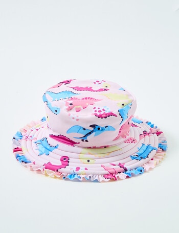Teeny Weeny Girls Dino Reversible Swim Bucket Hat, Pink product photo