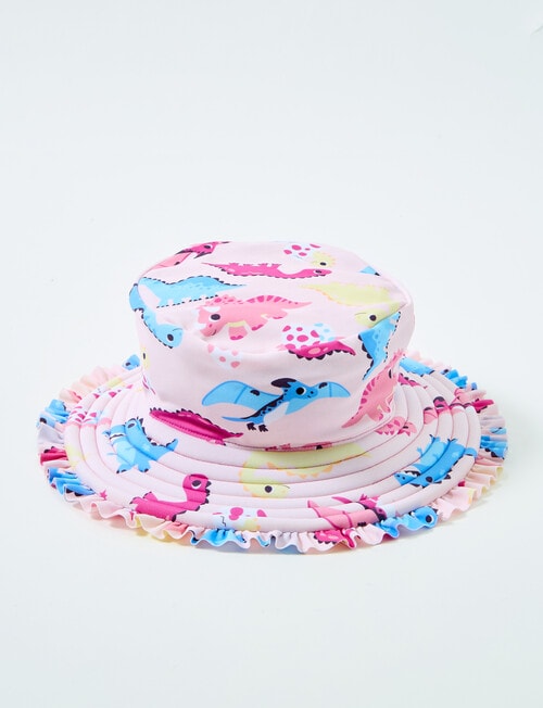 Teeny Weeny Girls Dino Reversible Swim Bucket Hat, Pink product photo