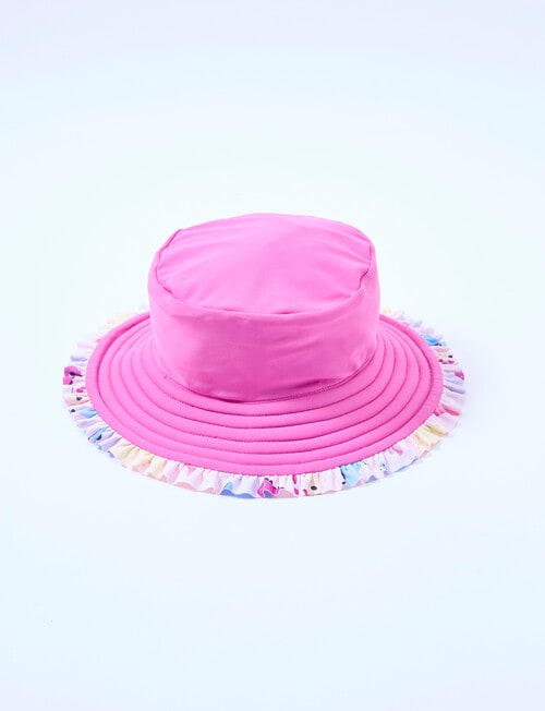 Teeny Weeny Girls Dino Reversible Swim Bucket Hat, Pink product photo View 04 L