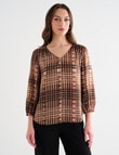 Oliver Black Three Quarter Sleeve V-neck Top, Film Print product photo View 04 S