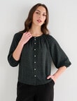 Oliver Black Three Quarter Sleeve Blouse, Light Teal product photo