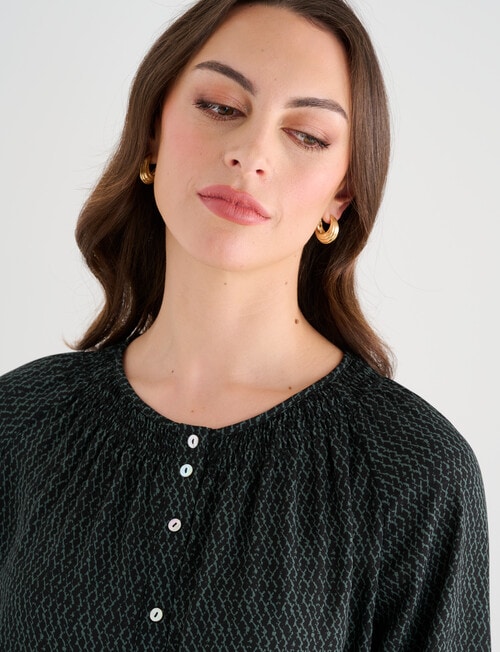 Oliver Black Three Quarter Sleeve Blouse, Light Teal product photo View 05 L