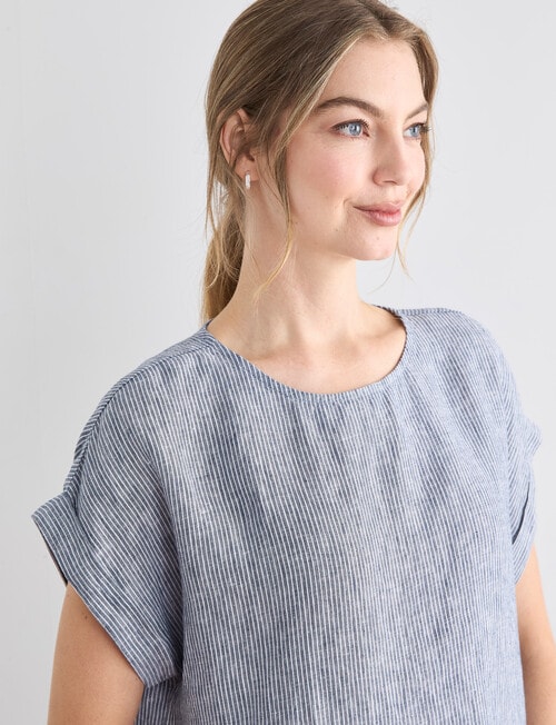Zest Essential Linen Top, Navy Stripe product photo