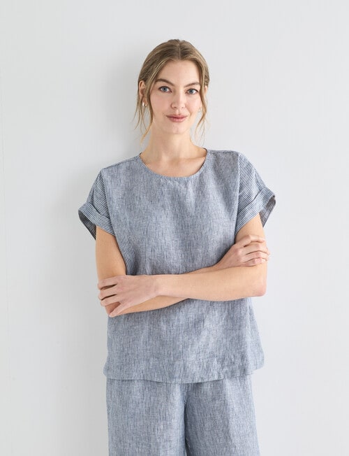 Zest Essential Linen Top, Navy Stripe product photo View 05 L