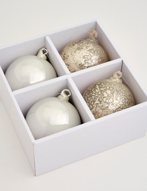 Christmas Shop Blown Glass Bauble, Set of 4, Snow product photo View 02 L