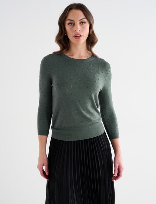 Oliver Black Three Quarter Sleeve Texture Jumper, Light Teal product photo View 05 L
