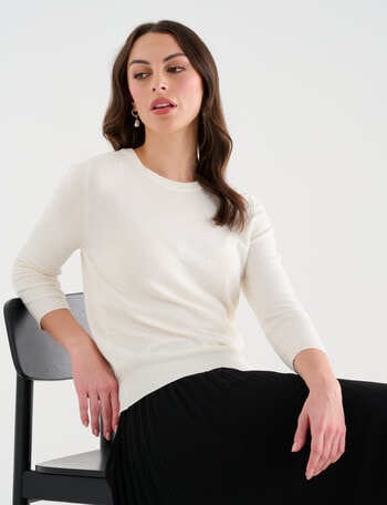 Oliver Black Three Quarter Sleeve Texture Jumper, Ivory product photo