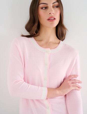Oliver Black Three Quarter Sleeve Contrast Cardigan, Soft Pink product photo