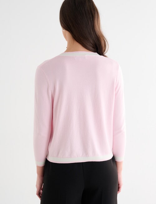 Oliver Black Three Quarter Sleeve Contrast Cardigan, Soft Pink product photo View 02 L