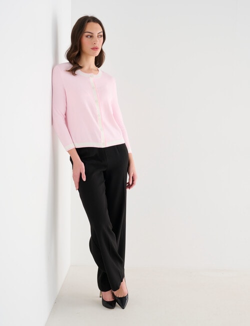 Oliver Black Three Quarter Sleeve Contrast Cardigan, Soft Pink product photo View 03 L