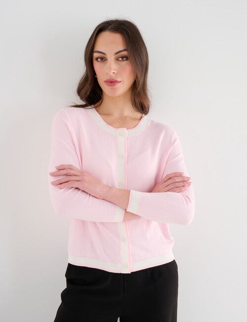 Oliver Black Three Quarter Sleeve Contrast Cardigan, Soft Pink product photo View 04 L