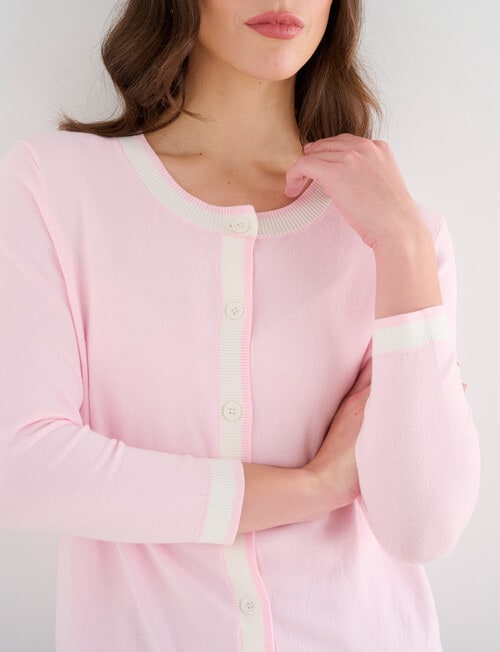 Oliver Black Three Quarter Sleeve Contrast Cardigan, Soft Pink product photo View 05 L