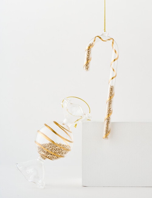 Christmas Shop Candy Cane Glass Ornament, Gold product photo View 05 L