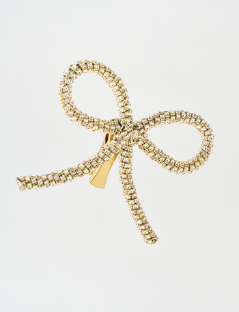 Christmas Shop Diamante Bow Clip Ornament, Gold Tone product photo