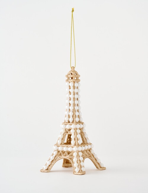 Christmas Shop Eiffel Tower Ornament, Pearl Tone product photo