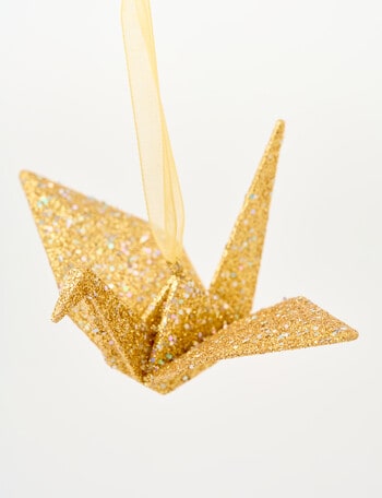 Christmas Shop Origami Crane Ornament, Gold Tone product photo