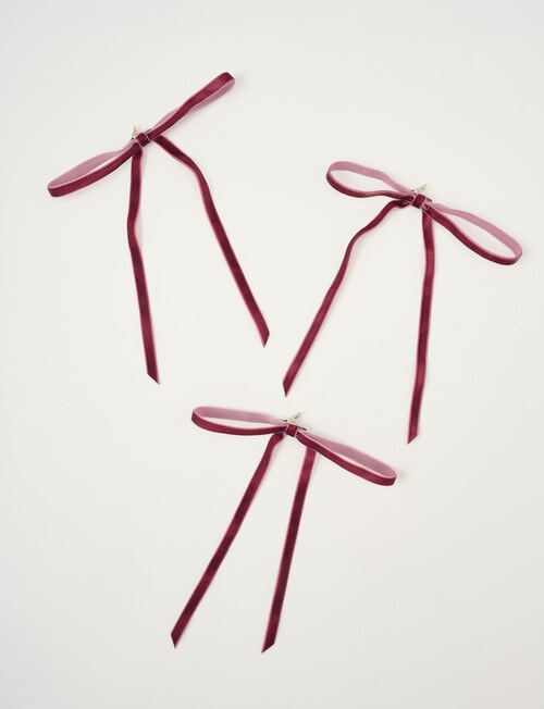Christmas Shop Mini Bow Clips, Set of 3, Berry product photo