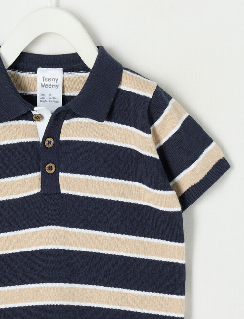 Teeny Weeny All Dressed Up Knit Short Sleeve Polo Shirt, Navy product photo View 02 L