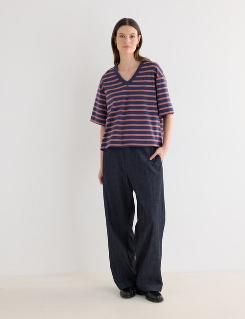 Jigsaw Amplify V-Neck Short Sleeve Tee, Biro Mocha Stripe product photo View 03 L