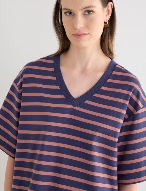Jigsaw Amplify V-Neck Short Sleeve Tee, Biro Mocha Stripe product photo View 04 L