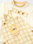 Little Bundle Lions Roar Check Shortall, Tee, & Bucket Hat Set, 3-Piece, Yellow product photo View 02 S