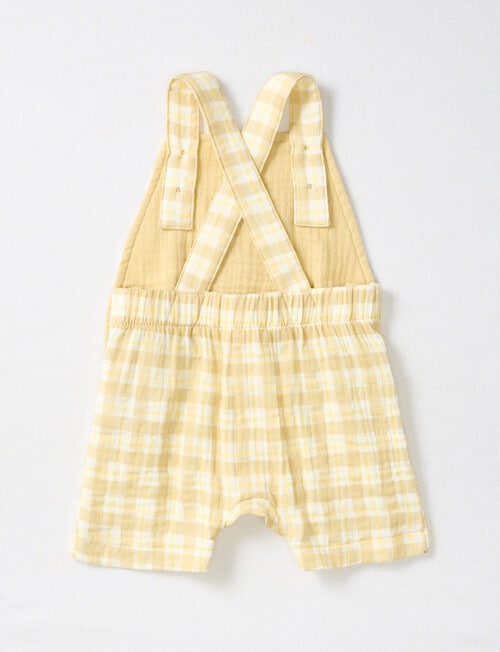 Little Bundle Lions Roar Check Shortall, Tee, & Bucket Hat Set, 3-Piece, Yellow product photo View 04 L