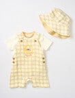 Little Bundle Lions Roar Check Shortall, Tee, & Bucket Hat Set, 3-Piece, Yellow product photo View 05 S
