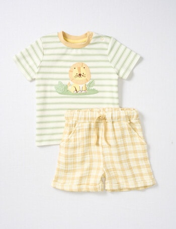 Little Bundle Lions Roar Check Tee & Short Set, 2-Piece, Green & Yellow product photo