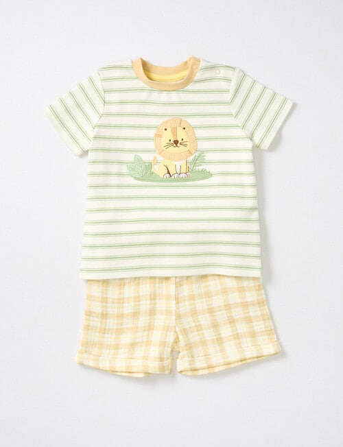 Little Bundle Lions Roar Check Tee & Short Set, 2-Piece, Green & Yellow product photo View 03 L