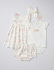 Little Bundle Flower Party Dress Set, 3-Piece, White product photo